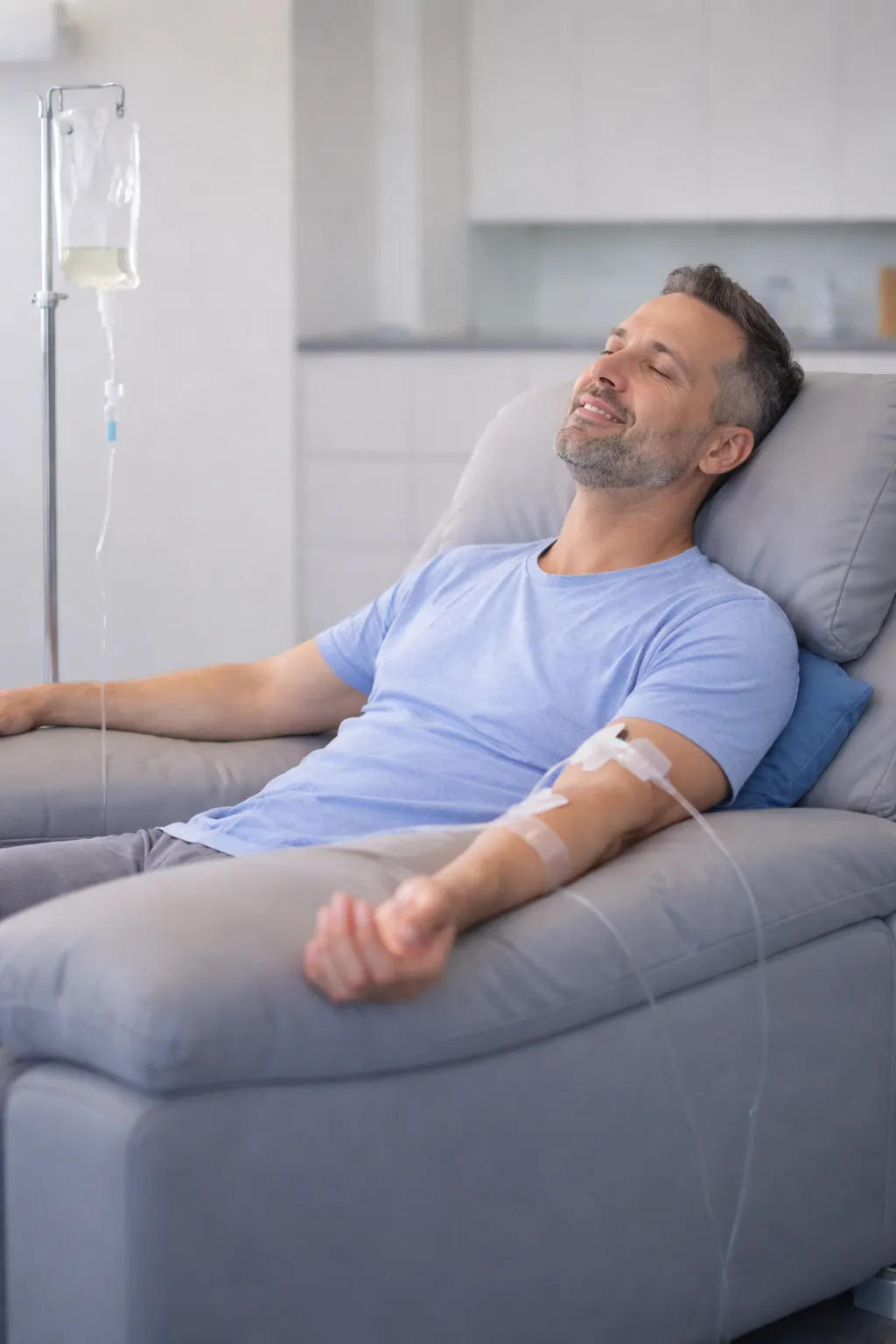 Patient receiving NAD+ anti-aging IV therapy at TRT Bangkok Pattaya